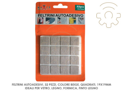 Feltrini autoadesivi quadrati 32 pz 1,9 x 1,9 cm beige sedie - Main Image