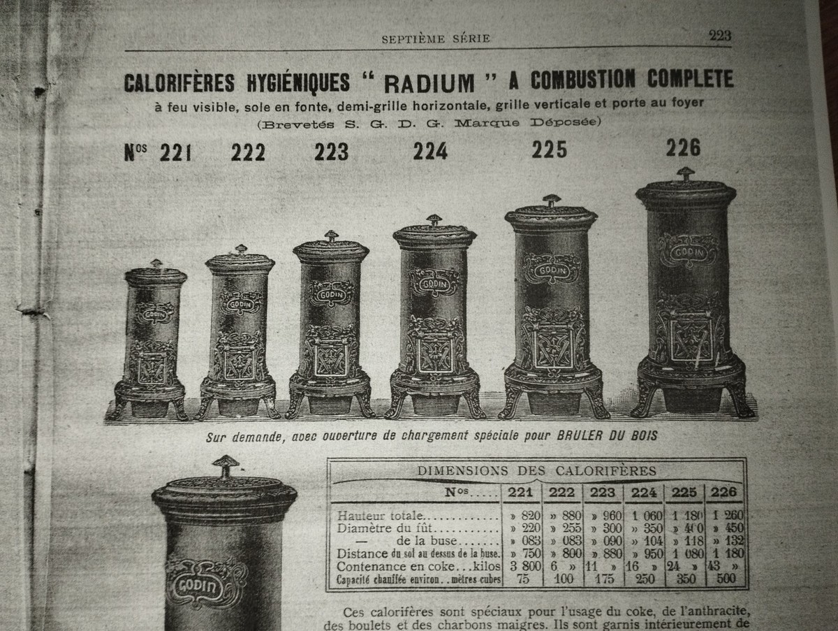 Poêle Godin RADIUM à combustion complète 1909 modifié pour