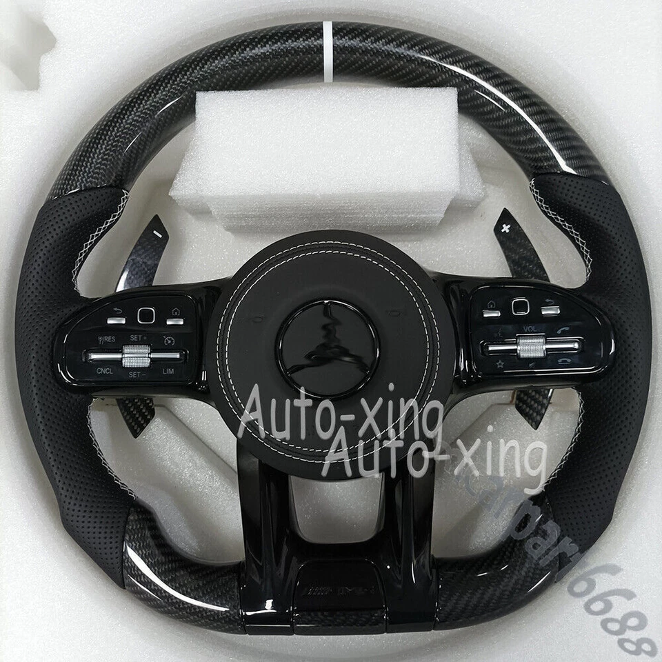 Volante de carbono actualizado para Mercedes-Benz AMG W205 W204 C43 G63 GTS GLE Foto 3 de 4