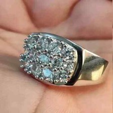 Real Moissanite 3Ct Round Cut Men's Cluster Wedding Ring 14K White Gold Plated
