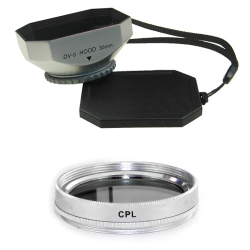 30mm Silver Mennon Lens Hood + CPL Filter for Sony DCRSR62,DCRSR62E