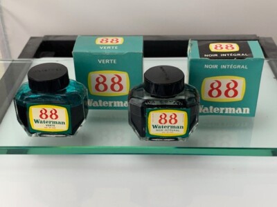 2 Waterman 88  Mint Ink + Box Verte & Noir 2 ox Ink Bottle Made in France (m294)