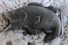 LN Vtg 1979 Largemouth Bass 3D Fish Belt Buckle USA Indiana Metal Craft Pewter 