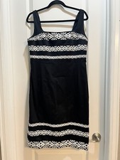 White House Black Market Embroidered Black White Sleeveless Dress 12
