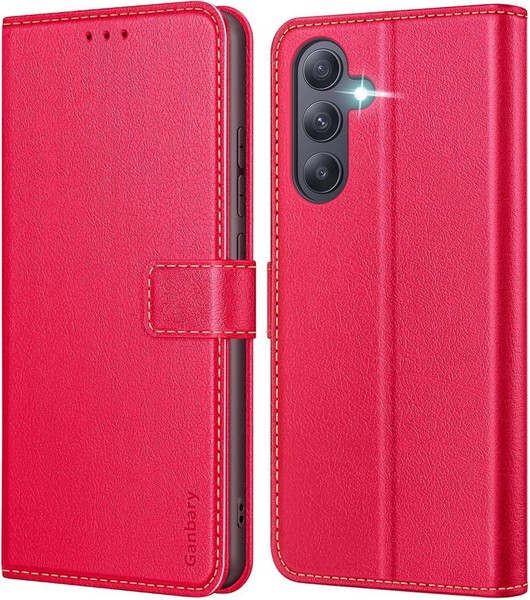 Samsung Galaxy A55 5G HandyhüLle Leder KlapphüLle Rot Kartenschlitz-image