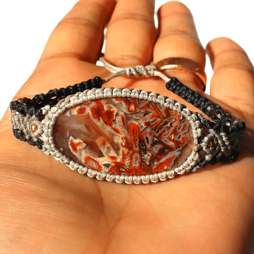 Hand Crafted Natural Turkish Stick Agate Micro Macrame Cuff Gem Crystal Bracelet - Picture 11 of 12