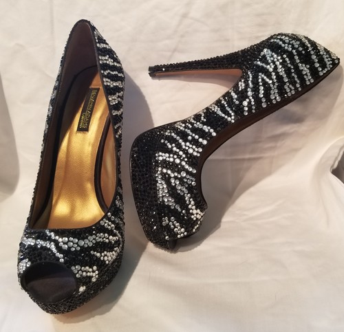 SML 8 PEEP TOE Black & Silver Crystal Platform BENJAMIN ADAMS 6" Heel eu42 NWOT - Picture 4 of 10