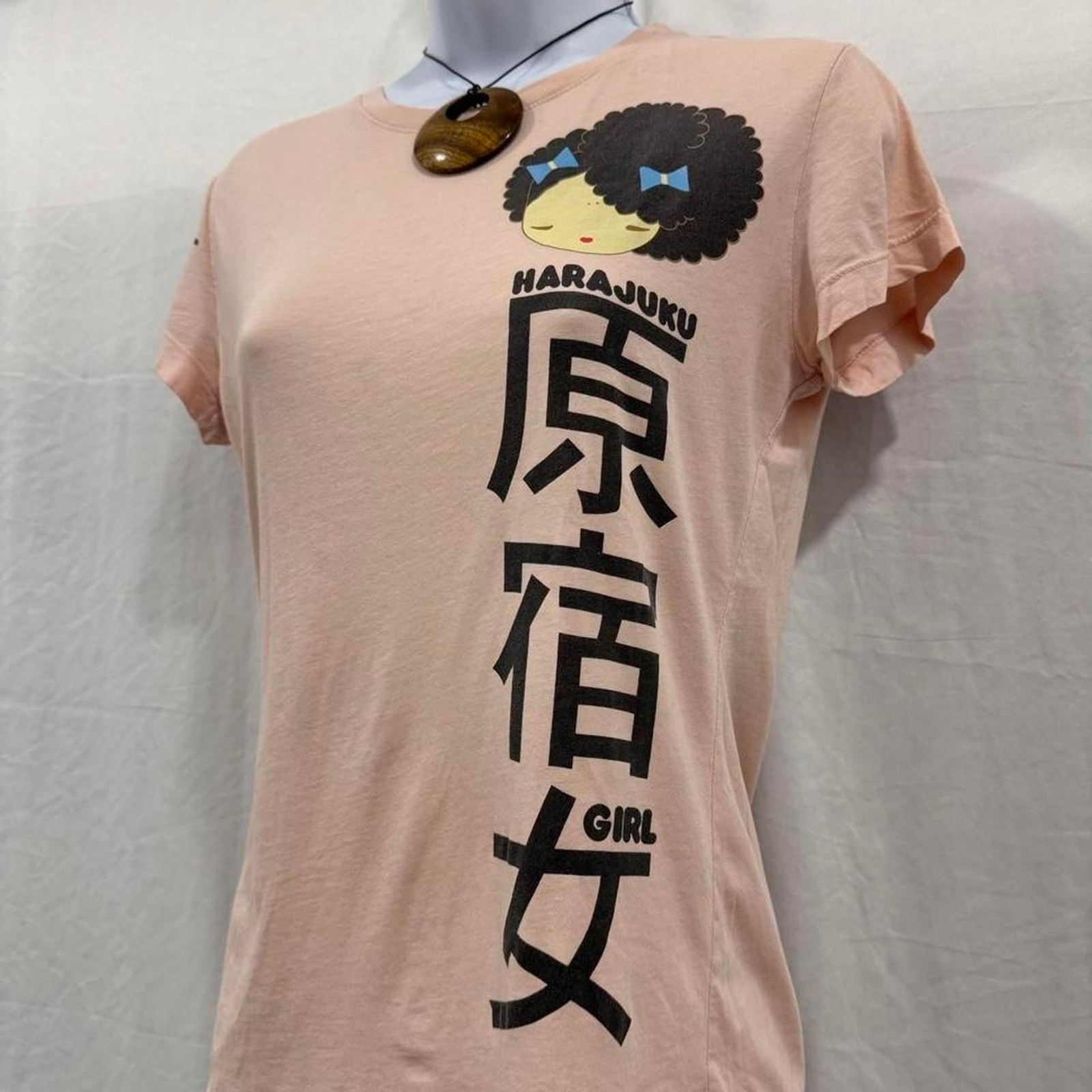Harajuku Lovers Pink Anime Girl T Shirt Size Medium Kawaii Rainbow Graphic Y2K image 3
