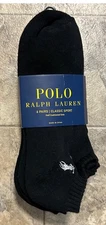 NWT Polo Ralph Lauren Classic Sport Men's Low Cut Socks Black w/Gray Pony 6 pair