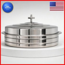 SruiSwei Silver Polished Steel Communion Tray w/Cover Stackable Church Serving