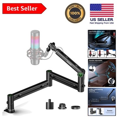 Low Profile Mic Boom Arm - Compatible with HyperX & Elgato - 2kg Cap.