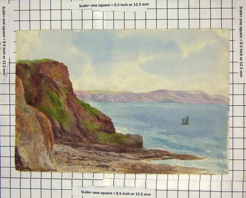 Original Old Antique Print Colour Sea Green Cliffs Mountains Landscape