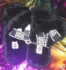 UGG Oh Yeah Fur Slide 11 Shearling Sheepskin Slipper Shoe Black Disco Slide