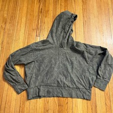 Athleta Farallon Sweatshirt Womens Large Crop Hoodie Camo Olive green