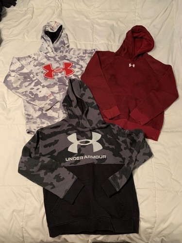 Lot Of 3 Under Armour Boys Hoodie Pullover Sweatshirts Youth Medium Large Camo