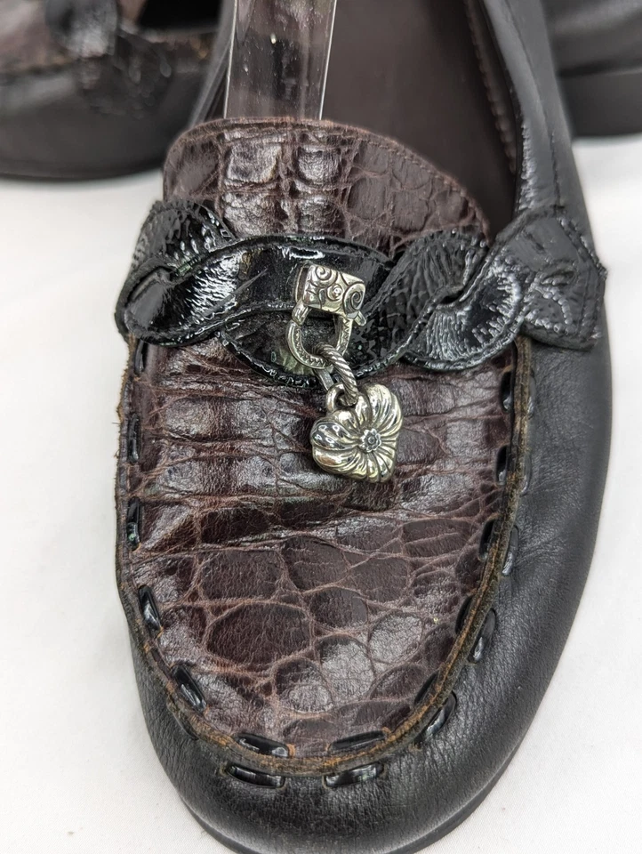 Mocasines Brighton R8580 Negro Marrón Cuero Cocodrilo Repujado Charol Damas Talla 10 M Foto 3 de 4