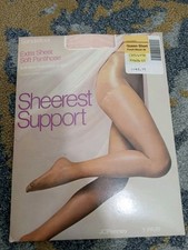 Vintage JC Penny Sheerest Support Pantyhose Sandalfoot Queen Short Peach Blush