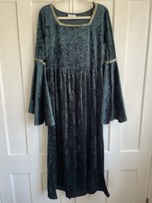 Vintage Green Velvet Medieval Dress Princess Renaissance Fair Bell Sleeve Size M