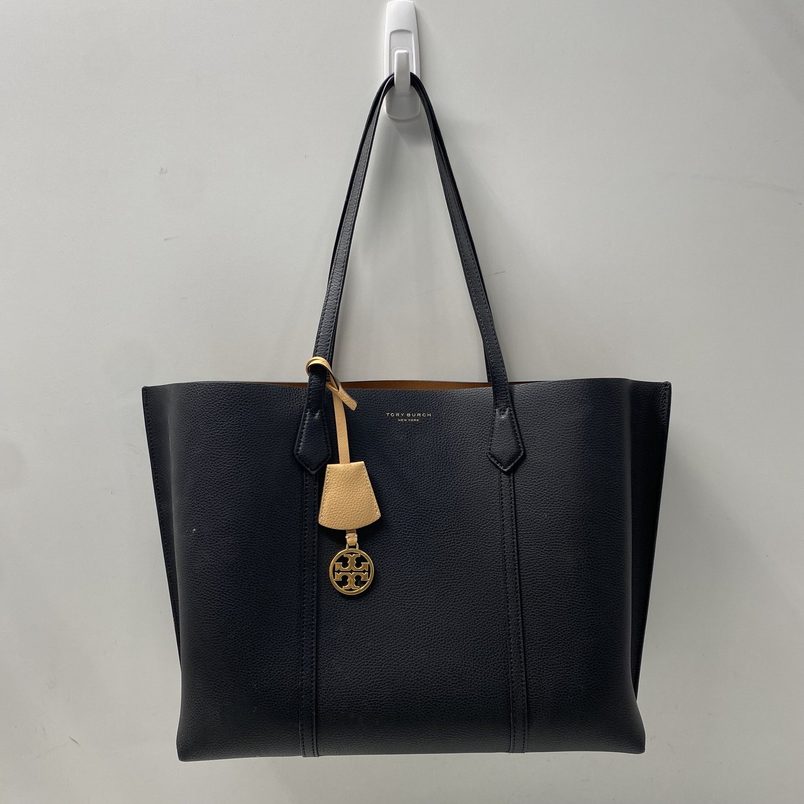 Tory Burch Black Perry Solid Pebbled Texture Gold… - image 1