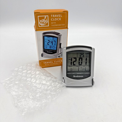 Vintage Brookstone Bright Backlight Travel Alarm Clock Thermometer Tested & NIB