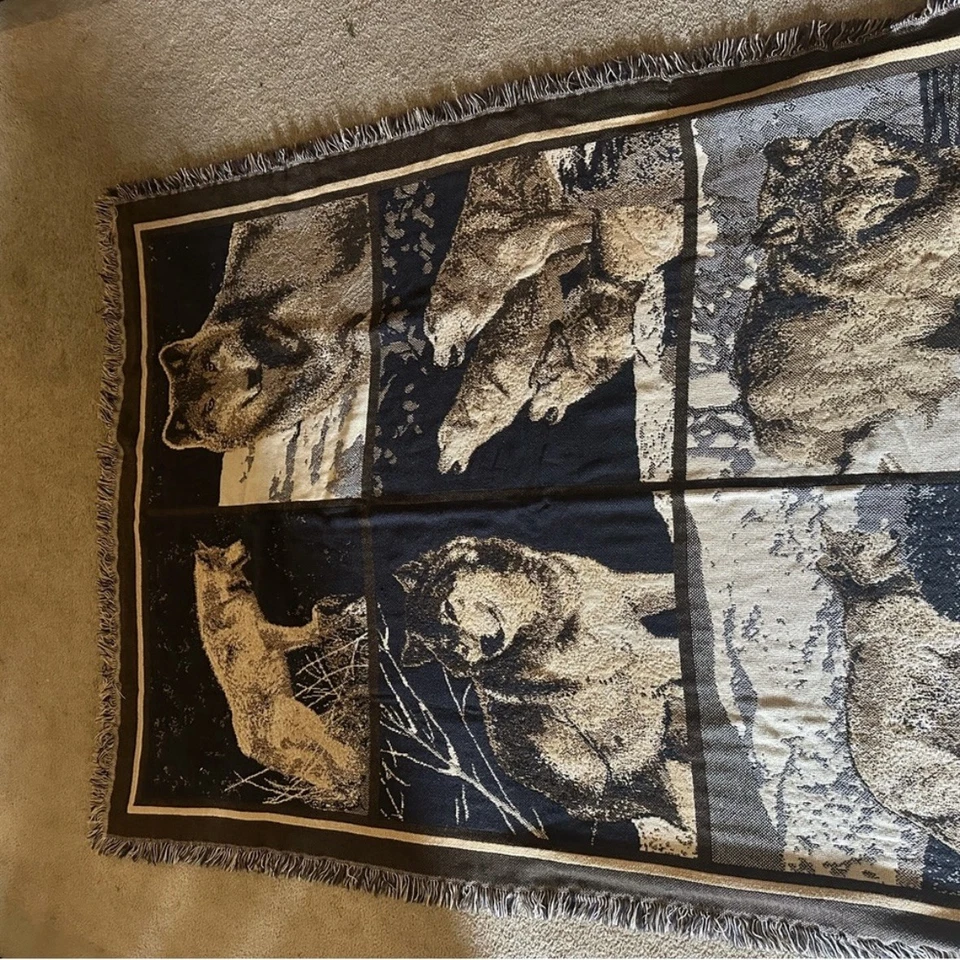 Tapiz temático lobo lobos afgano tiro decoración del hogar manta terrosa! Foto 3 de 4