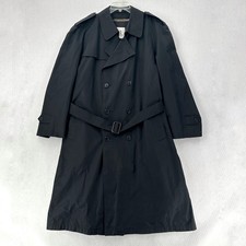 VTG Austin Reed Mens 46R Trench Coat Rain & Stain Repellent Wool Liner Black