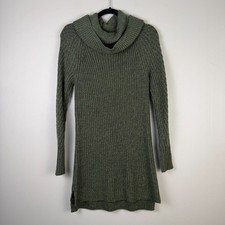 A New Day Sweater Dress Womens XS Green Cowl Neck Rib Knit Long Sleeve Pullover