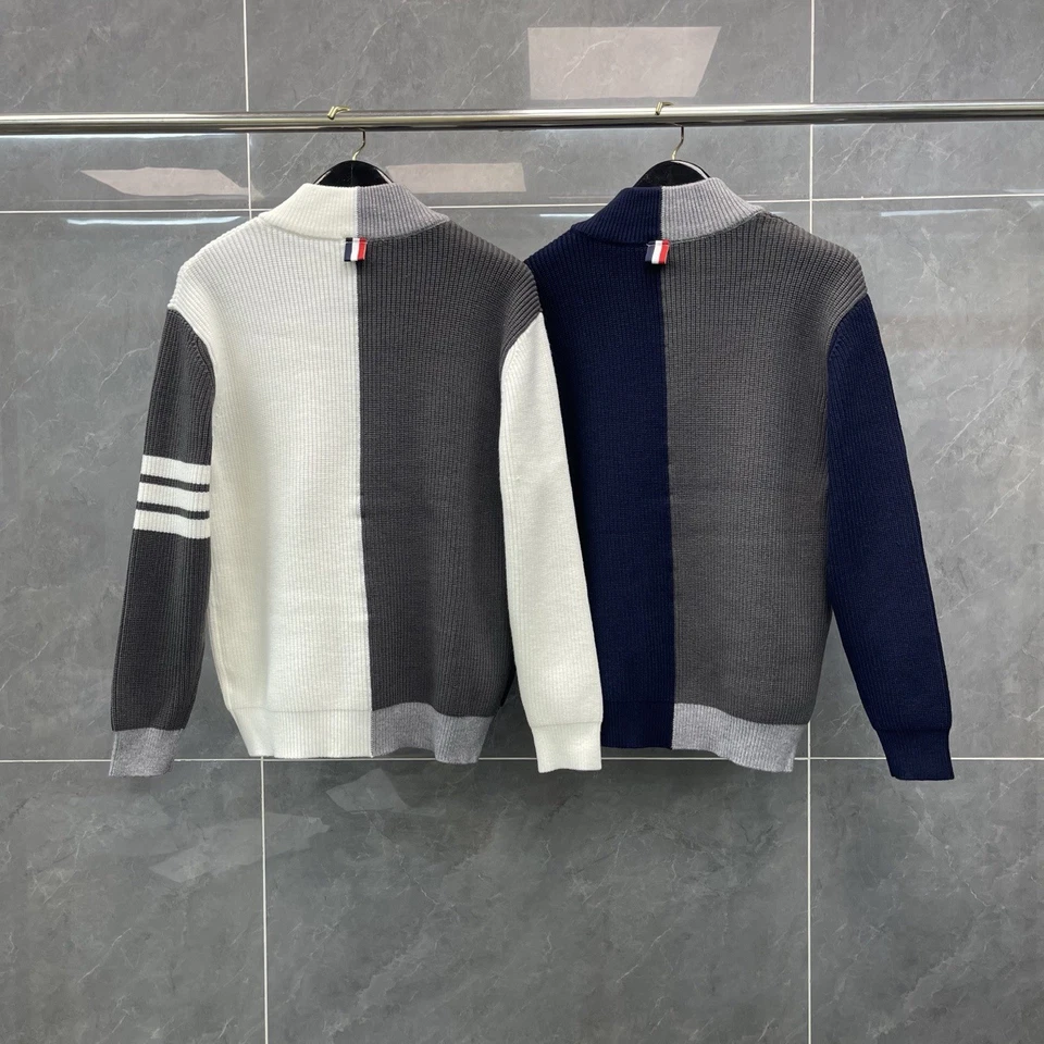 Thom Browne Mens Color Matching Stand-up Collar Striped Long-sleeved Jacket - Image 2 of 4