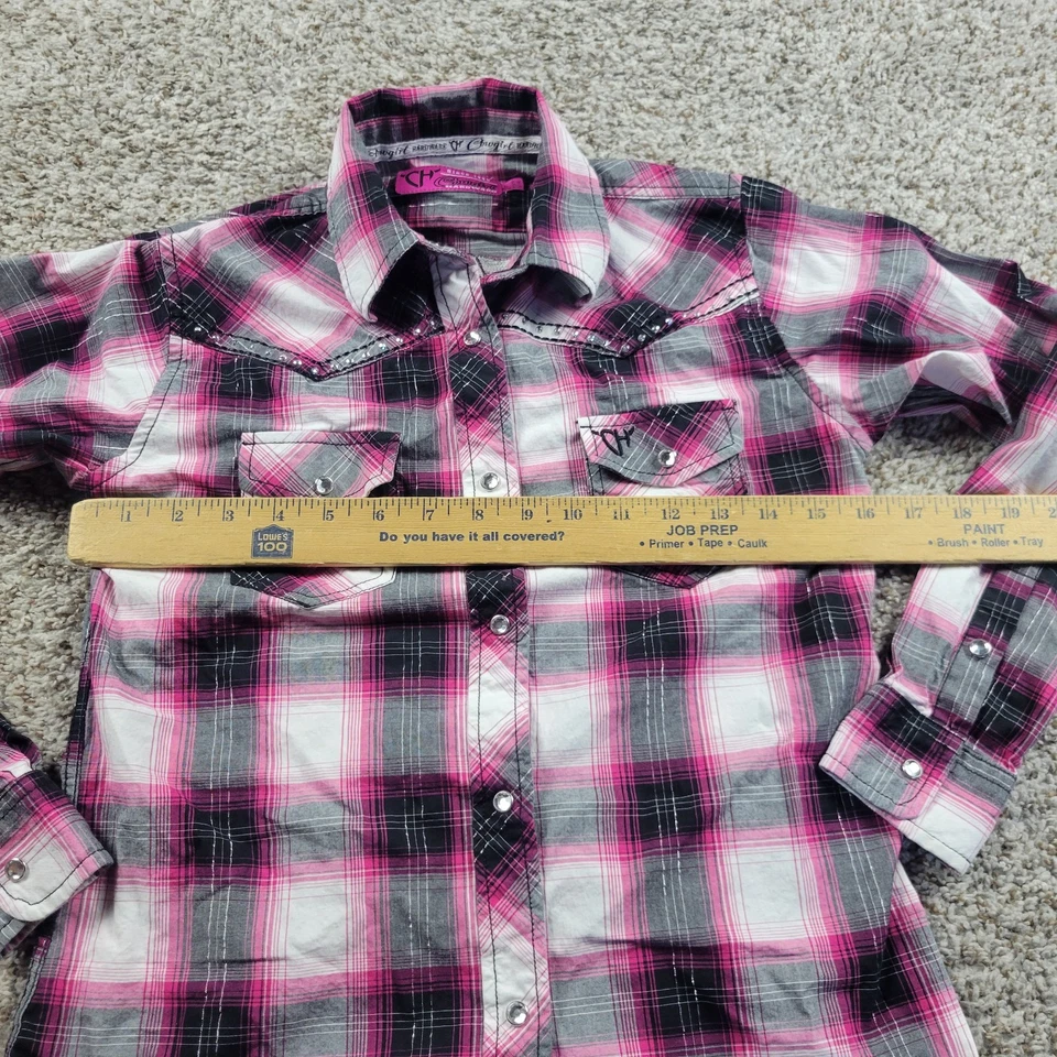 女牛仔五金珍珠 Snap 衬衫 女孩 大号 10/12 西部牧场 Rodeo 粉红色  — 第 4/4 张图片