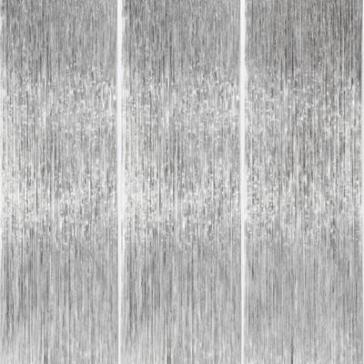 Silver Streamers 3Pcs Tinsel Backdrop 8.2FT Metallic Tinsel Foil Fringe Streamer
