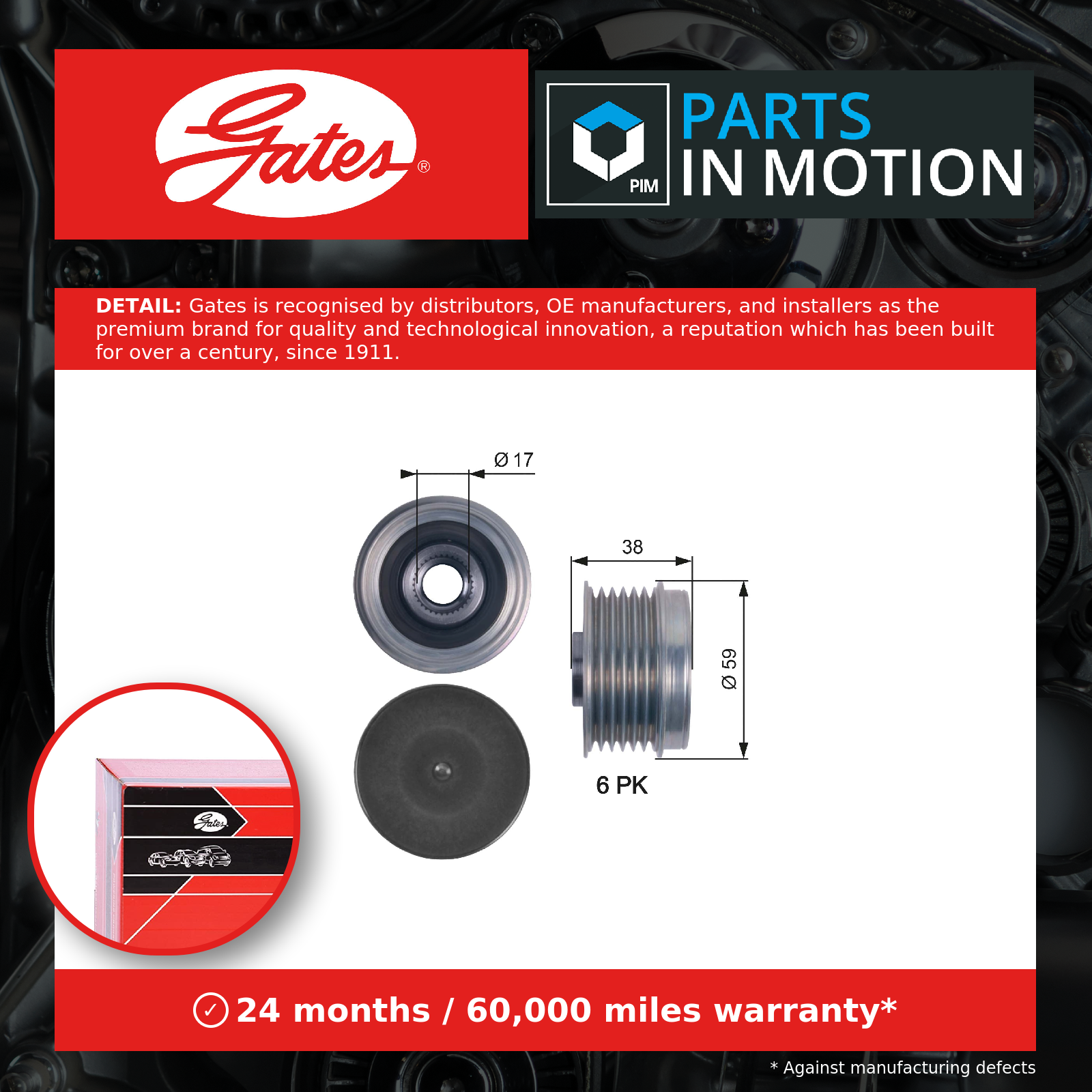 Gates OAP7130 Alternator Freewheel Clutch Replacement Fits Citroen Fiat Peugeot - Image 3