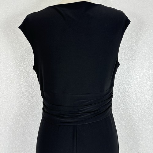 Lauren Ralph Lauren Dress Women Size 12 Black Faux Wrap Ruched V-Neck Stretchy - 第 8/11 張圖片