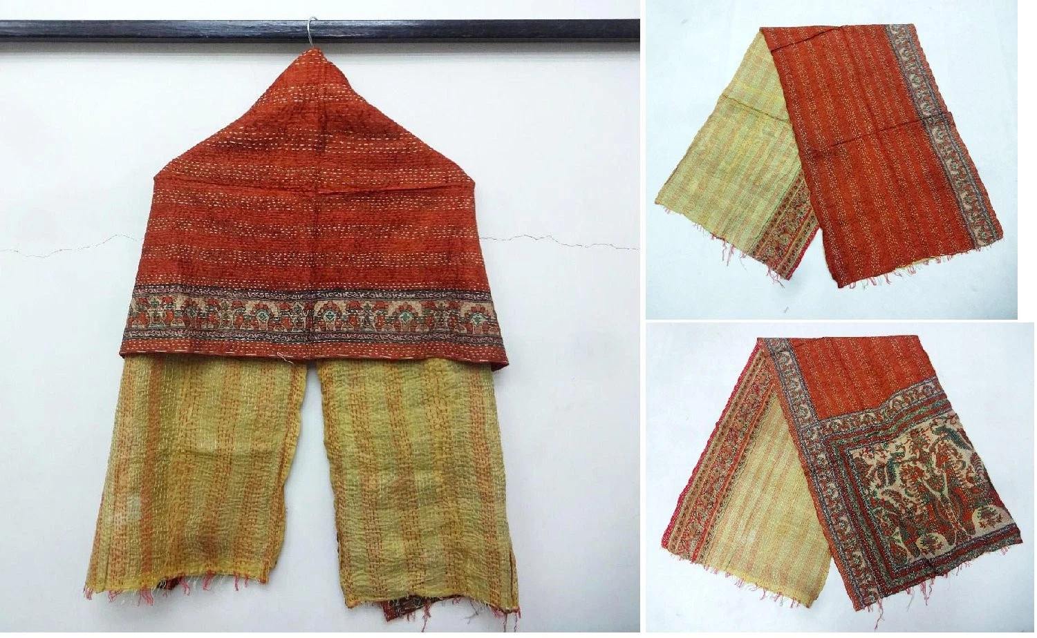 Silk Kantha Scarf Head Wrap Stole Dupatta Hand Quilted Women Bandanas headband