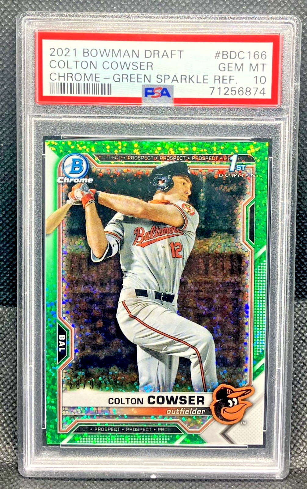COLTON COWSER  2021  1st Bowman Chrome  /99 Green Sparkle Refractor  PSA 10