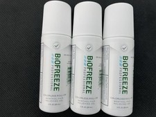 3x Biofreeze Professional Pain Reliever Colorless Gel Roll-On 3oz EXP 07/2028