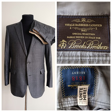 Brooks Brothers 1818 Regent Vitale Barberis Wool Gray Plaid Suit USA US 40 I 50