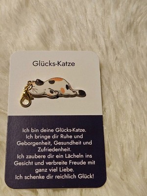 Anhänger *Schlafende Katze Dreifarbig* mit Spruchkarte Glückskatze