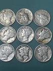 Lot of 9 Mercury Dimes 10c 90% Silver 1940’s Dates .900 Fine Ag Dime Mixed Date