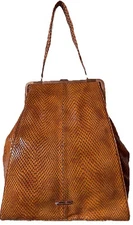 NWT'S  La Gioe di Toscana by Sharon Gioe Orange Reptile Leather Brass Handbag