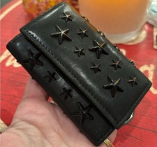 Jimmy Choo Star Studded Black Leather Key Ring Card Holder