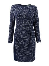 Lauren by Ralph Lauren Women's Petite Texture Pattern Sheath Dress (8P, Navy)