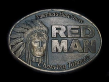 TE01111 VINTAGE 1988 **AMERICA'S BEST CHEW RED MAN CHEWING TOBACCO** BELT BUCKLE