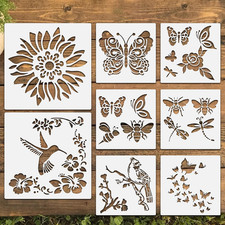 8 Pcs Large Flower Stencils for Painting, 9.84 X 9.84 Inch Flower Stencils for C