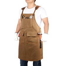 Work Apron with Pockets Thickened Waxed Canvas Apron Extended Adjustable Brown