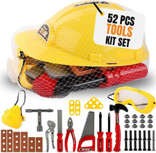 Kids Handyman Tools Toy Set, 52 PCS Mechanic Pretend Play Construction Playset w