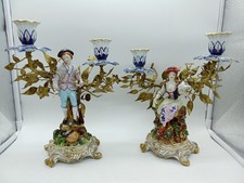 PAIR OF GILDED METAL & PORCELAIN CANDELABRAS GIULIA MANGANI FLORENCE ITALY