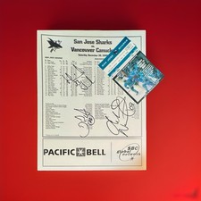 Sedin Twins HOF + Naslund Multi Signed 8x11 – Canucks Auto + Mike Ricci Sharks