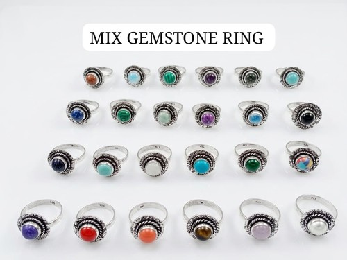 Mix Gemstone  Wholesale Lot 925 Sterling Silver Plated Rings.
