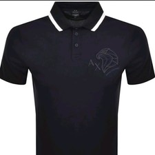 Image of Armani Exchange Polo Shirt Men's Exclusive Navy Pique Cotton Embroidered  2XL