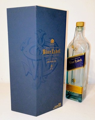 JOHNNIE WALKER BLUE LABEL SCOTCH WHISKEY EMPTY BOTTLE & BOX 1 Liter Excel Condtn